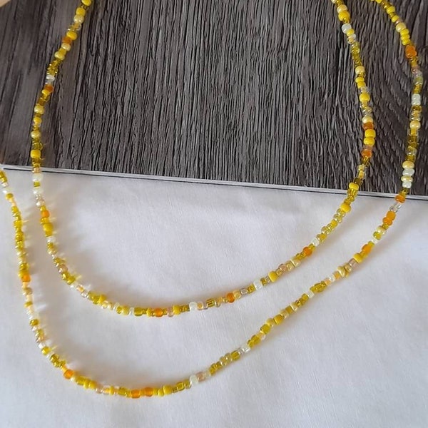 Yellow Single strand beaded necklace, beaded necklace, Mixed yellow bead necklace, seed bead necklace, beaded necklaces, mix beaded necklace