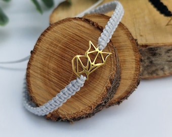 Fox bracelet, Macramé fox bracelet, stainless steel charm, fox charm, animal charm, gold fox, silver fox bracelet