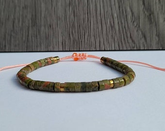 Pulsera de cuentas Unakite, pulsera de cuentas, pulsera de piedras preciosas, pulsera de cuentas de macramé, pulsera ajustable, pulsera Unakite, Unakite