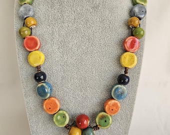 Ceramic Necklace, Statement necklace, Adjustable necklace, Beaded necklace, ceramic bead necklace