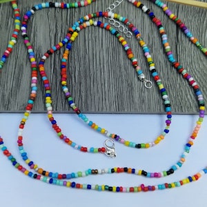 Single strand beaded necklace, multicoloured necklace, random  coloured necklace, seed bead necklace, beaded necklaces