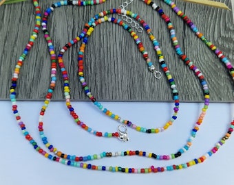 Single strand beaded necklace, multicoloured necklace, random  coloured necklace, seed bead necklace, beaded necklaces