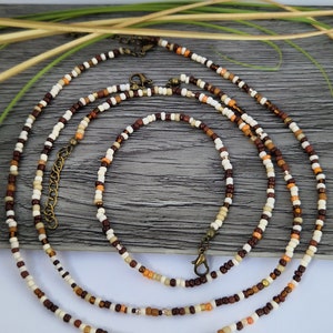 Beige brown beaded necklace, beaded necklace, Mixed colour bead necklace, seed bead necklace, beaded necklaces, beige necklace