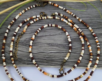 Beige brown beaded necklace, beaded necklace, Mixed colour bead necklace, seed bead necklace, beaded necklaces, beige necklace