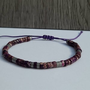 Purple Jasper Beaded Bracelet, bead bracelet, gemstone bracelet, macrame beaded bracelet, adjustable bracelet, purple bracelet, Jasper