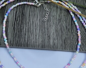 Pastel Single Strand Beaded Necklace, Beaded Necklace, Mixed