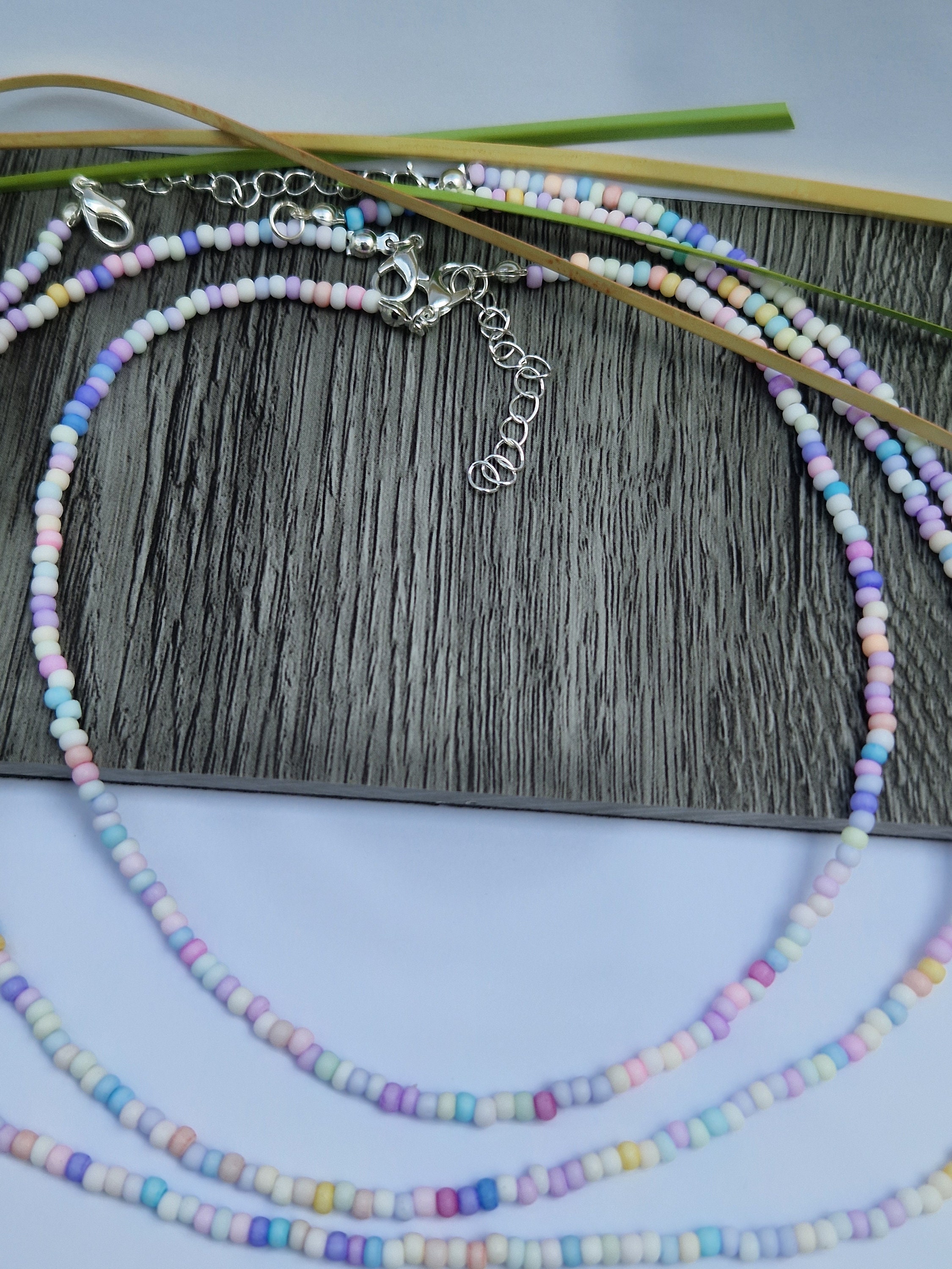 Pastel Single Strand Beaded Necklace, Beaded Necklace, Mixed