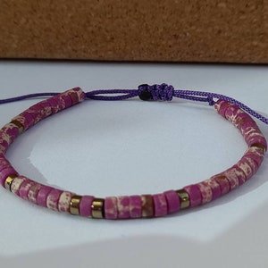 Purple Matte Jasper Beaded Bracelet, bead bracelet, gemstone bracelet, macrame beaded bracelet, adjustable bracelet, purple bracelet