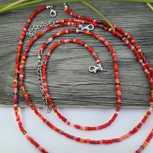 Rot Einzelstrang perlen kette, perlen kette, gemischte rote perlen kette, rocailles perlen kette, perlen ketten, perlen kette, mix perlen kette