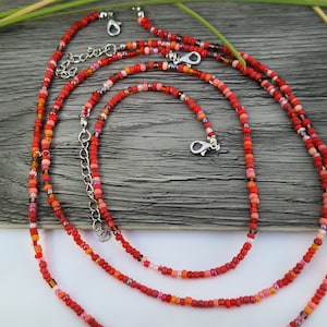 Red Single strand beaded necklace, beaded necklace, Mixed red bead necklace, seed bead necklace, beaded necklaces, mix beaded necklace