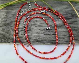 Collar de cuentas rojas de una sola hebra, collar de cuentas, collar de cuentas rojas mixtas, collar de cuentas pequeñas, collares de cuentas, collar de cuentas mixtas