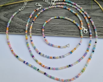 Enkele streng kralenketting, veelkleurige ketting, willekeurig gekleurde ketting, rocailles, kettingen met kralen, mix kralenketting