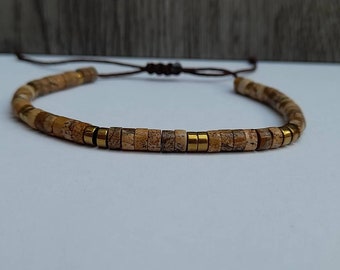 Picture Jasper Beaded Bracelet, beaded bracelet, gemstone bracelet, macrame beaded bracelet, adjustable bracelet, gemstone disc bracelet