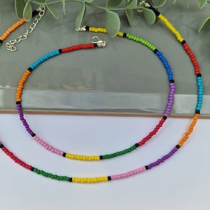 Single strand beaded necklace, multicoloured necklace, block colour necklace, seed bead necklace, beaded necklaces, rainbow necklace