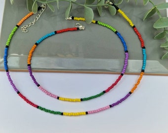 Single strand beaded necklace, multicoloured necklace, block colour necklace, seed bead necklace, beaded necklaces, rainbow necklace