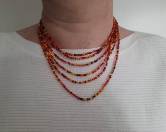 Collier de perles multirangs, collier de différentes longueurs, collier en couches, multicolore, colliers de perles, collier de perles de rocaille, collier rouge