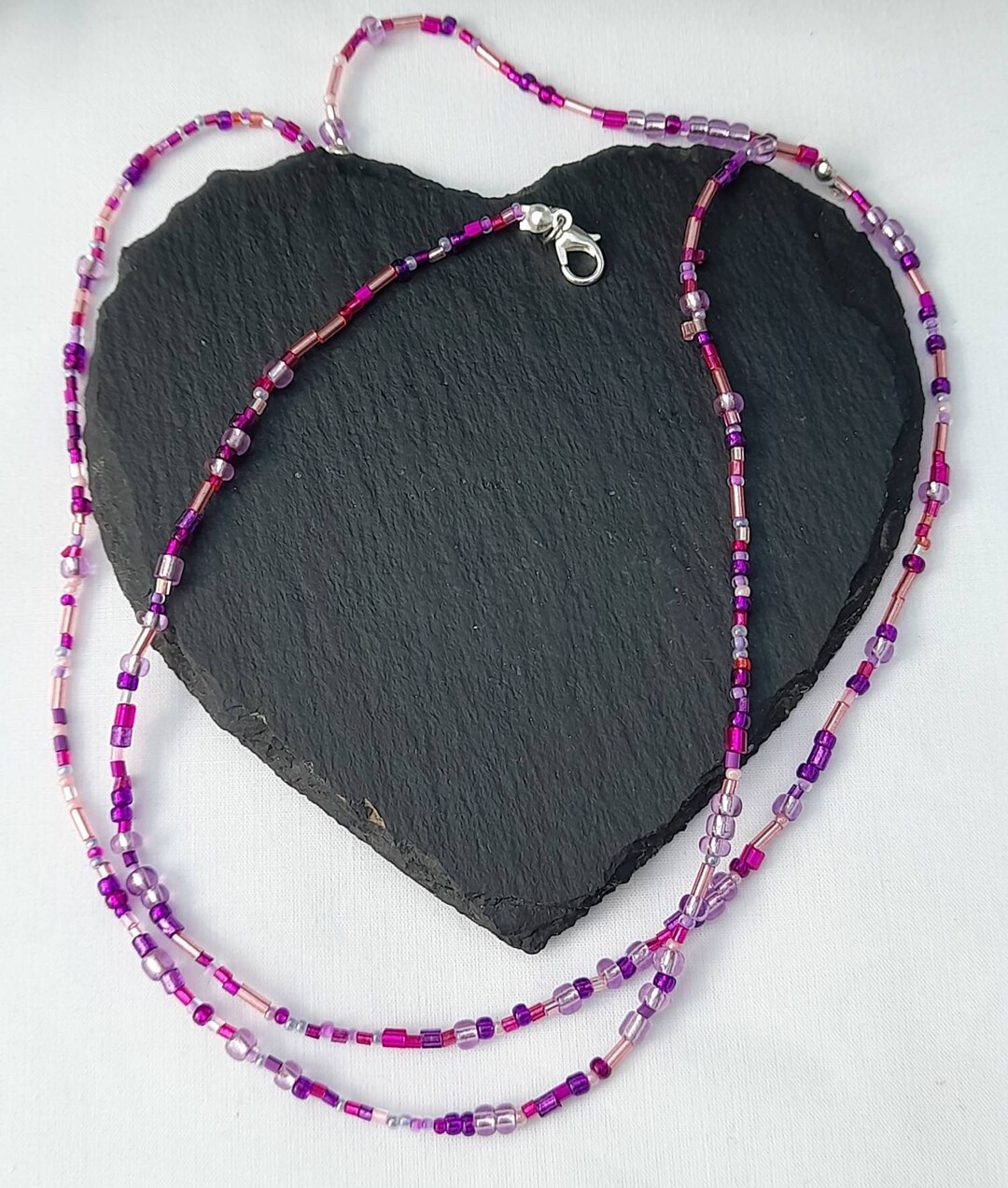 Purple Pink Single Strand Beaded Necklace, Beaded Necklace