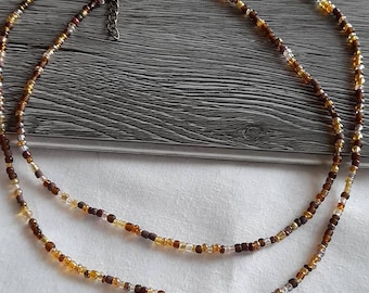 Brown Single strand beaded necklace, beaded necklace, Mixed brown bead necklace, seed bead necklace, beaded necklaces, mix beaded necklace