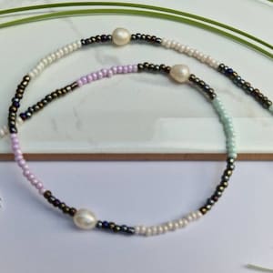Beaded pearl necklace, freshwater pearl necklace, bead and pearl necklace, pastel bead necklace, beaded choker, pearl choker, dainty choker