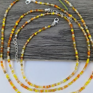 Yellow Orange Single strand beaded necklace, beaded necklace, Mixed yellow and orange bead necklace, seed bead necklace, mix beaded necklace
