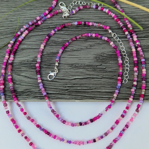 Pink purple Single strand beaded necklace, beaded necklace, Mixed bead necklace, seed bead necklace, beaded necklaces, pink purple necklace