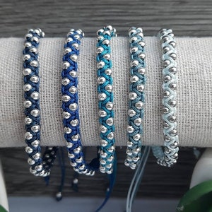 Silver bracelet, blue bracelet, blue macrame, iron beads, Macrame beaded bracelet, blue nylon bracelet, blue and silver bracelet