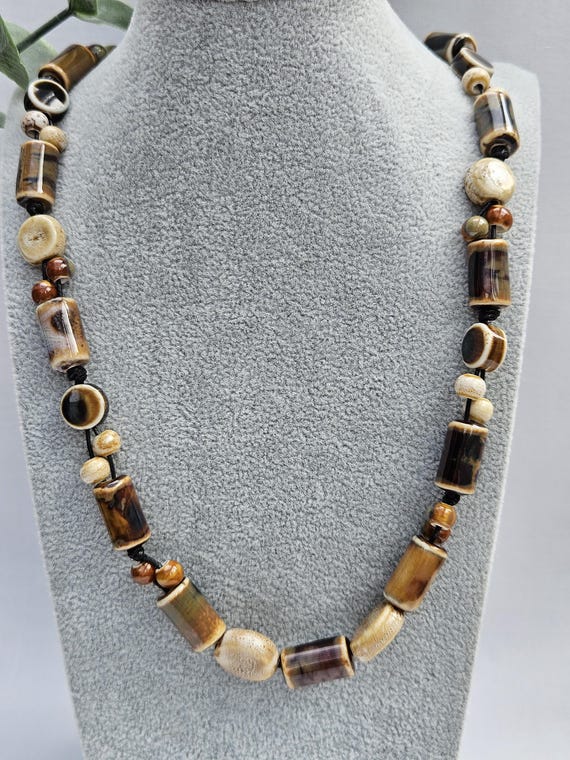 Brown Ceramic Necklace, Statement necklace, Adjustable necklace, Beaded necklace, ceramic bead necklace