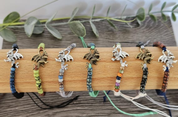 Dragon bracelet, 24 colours, Charm bead bracelet, charm bracelet, Dragon Charm dragon macrame bracelet