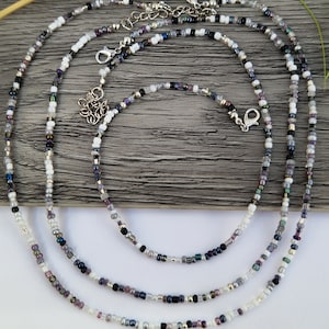 White and black Single strand beaded necklace, beaded necklace, Mixed white bead necklace, seed bead necklace, Black and white necklace