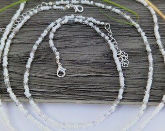 White Single strand beaded necklace, beaded necklace, Mixed white bead necklace, seed bead necklace, beaded necklaces, mix beaded necklace