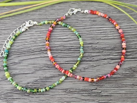 Seed bead bracelet/anklet, 17 Colours, Beaded bracelet, Seed bead Anklets, Single strand,  layering bracelet, colourful bracelet