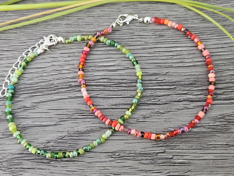 Armband/fotlänk med seed beads, 17 färger, Pärlarmband, Fotlänkar med seed beads, Enkelradigt armband i lager, färgglatt armband bild 1