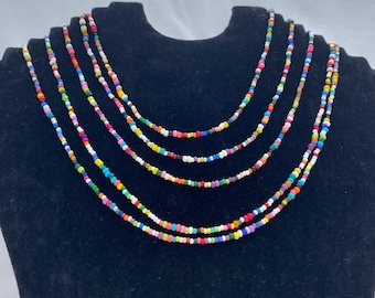 Single strand beaded necklace, multicoloured necklace, random  coloured necklace, seed bead necklace, beaded necklaces