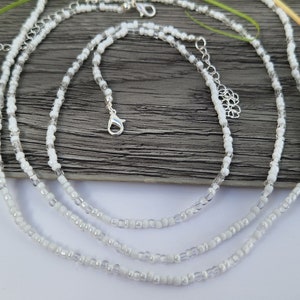 White Single strand beaded necklace, beaded necklace, Mixed white bead necklace, seed bead necklace, beaded necklaces, mix beaded necklace 画像 4