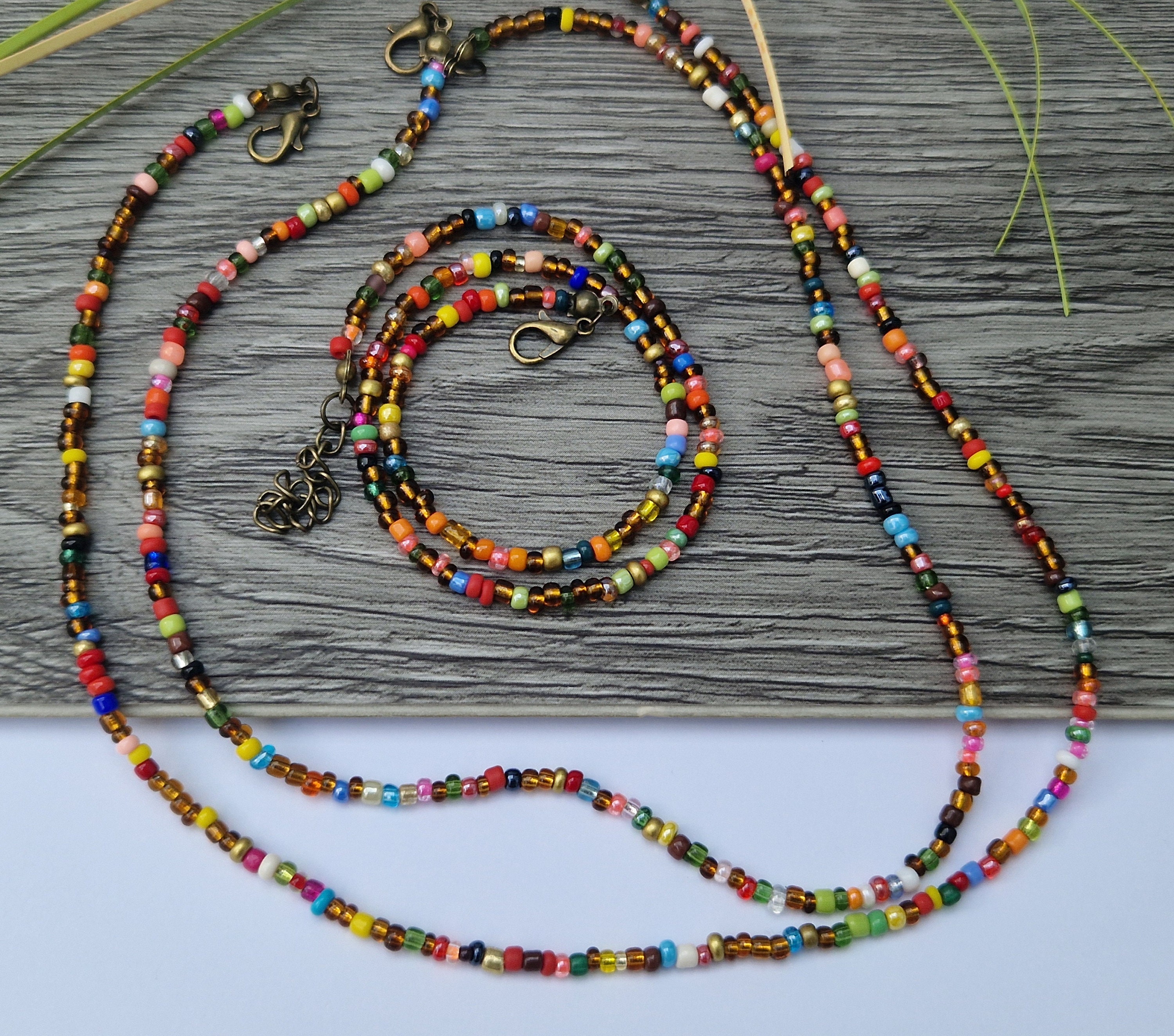 Jewellery Hippy Love Beads Multi Color Seed Bead Necklace, Hippy