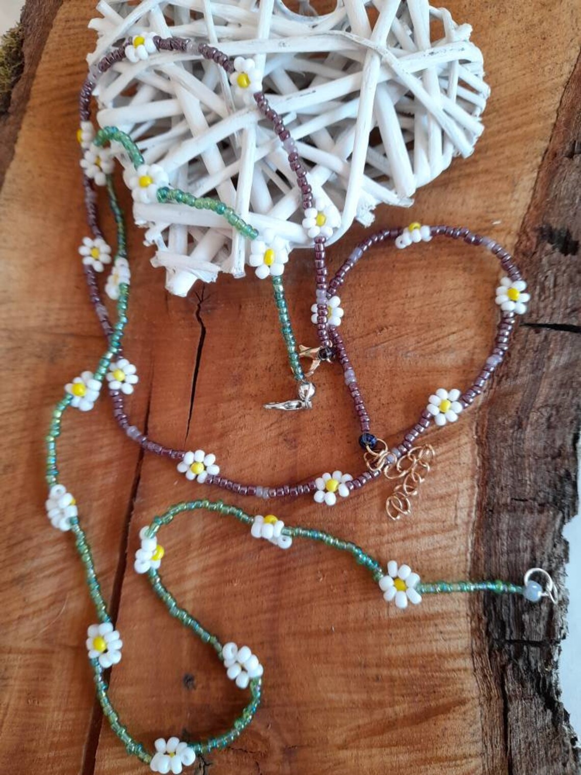 Beaded daisy chain necklaces dainty necklace seed beads Etsy