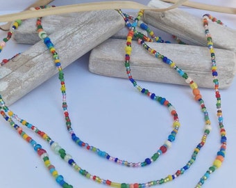 Single strand beaded necklace, multicoloured necklace, random  coloured necklace, seed bead necklace, beaded necklaces, mix bead necklace