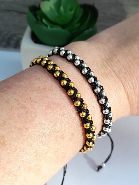 STONE BEAD BRACELET 4 MM W/GOLD BEADS ANTRACITE STONE BEAD BRACELET 4 MM W/GOLD BEADS ANTRACITE