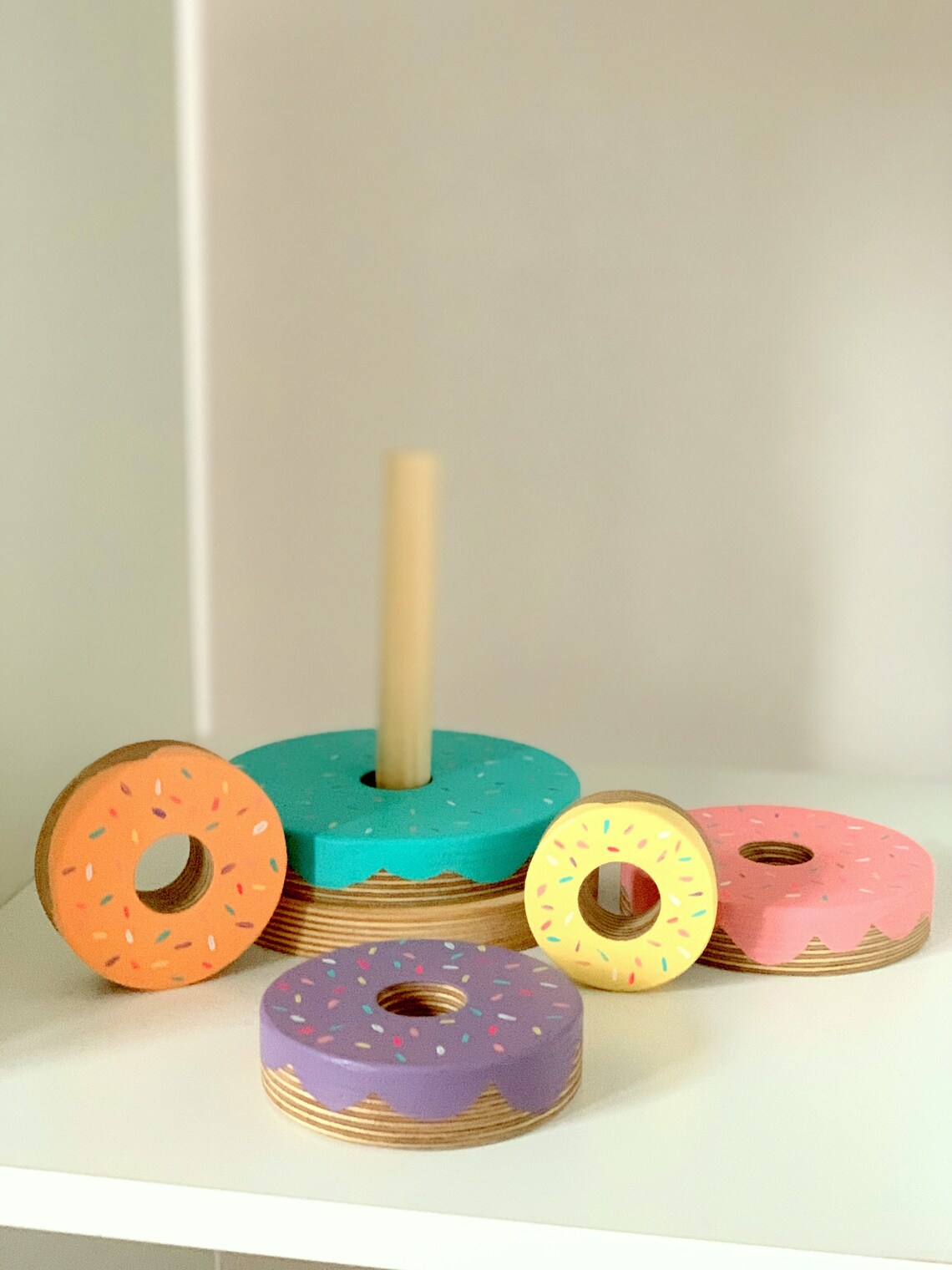 Wooden donut stacker toy montessori toystacking toy Etsy