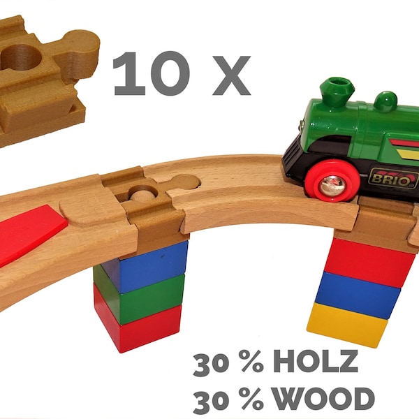 wooden toy train connectors– compatible with Duplo, Brio, Lillabo (Ikea), Eichhorn, Hape, Playtive, Playland, ...