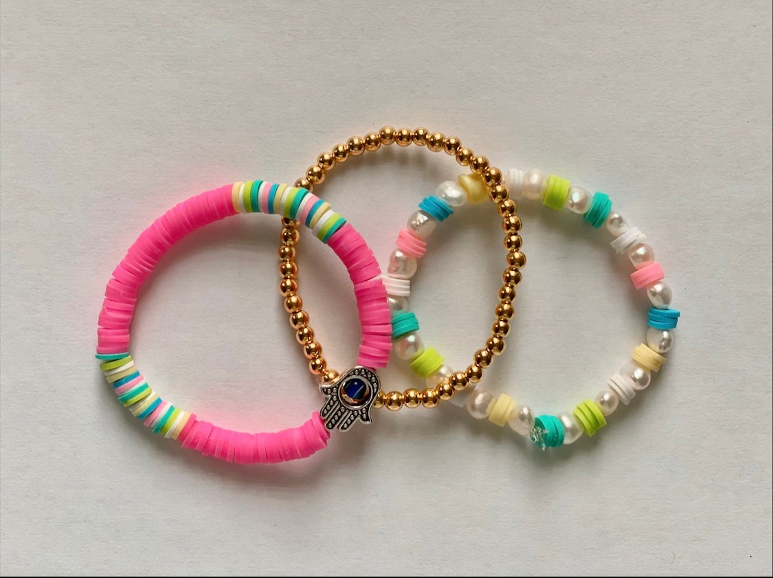 Preppy Bracelet Set in Hot Pink Etsy