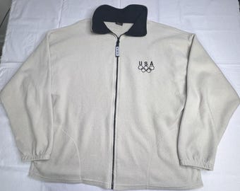 USA Olympics Fleece Jacket Adult Large Beige Logo Made in USA XXLarge