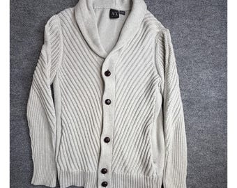 American Exchange Shawl Collar Cardigan Cream Cable Knit Cotton Mens XL