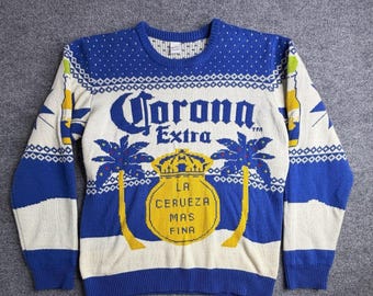 Vintage Corona Extra Beer Logo Ugly Christmas Sweater Mens Blue Size XLarge