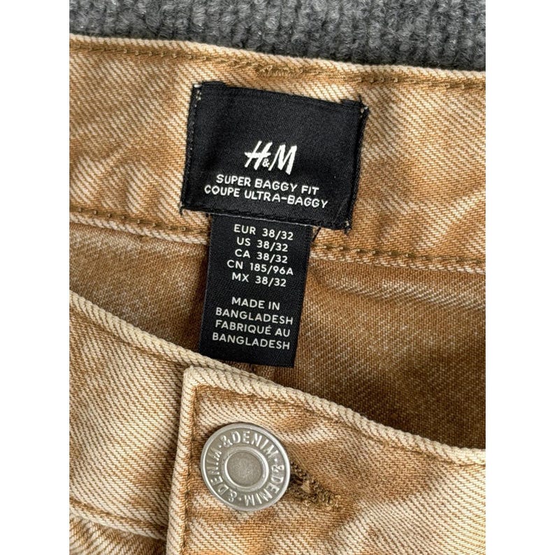 H&M Super Baggy Fit Coupe Ultra Baggy Denim 38x32 *Talón rasgado* Y2K Marrón claro imagen 8