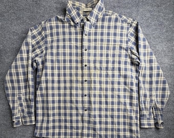 Chemise à manches longues LL Bean pour homme, grande flanelle bleue, travail décontracté en plein air, coton