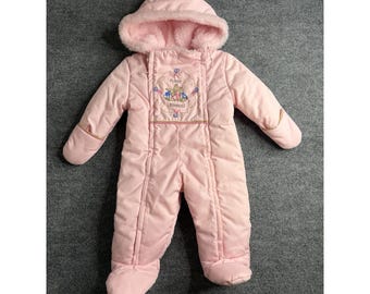 vintage rose Beatrix Potter Quittex Baby Bunting combinaison de neige taille 12 mois lapins