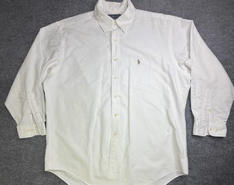 Ralph Lauren gebroken wit Yarmouth shirt met lange mouwen en klassieke pasvorm heren, maat 17 Vintage
