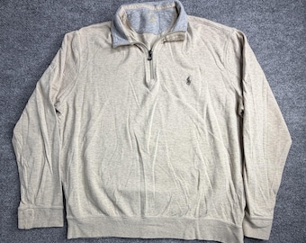 Polo Ralph Lauren Sweatshirt Mens Large Gray Brown 1/4 Zip Fleece Pullover Logo