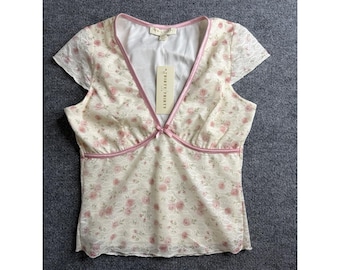 Babydoll Thirty Thirty Y2K en dentelle, taille moyenne, coquette rose ivoire, douce fille